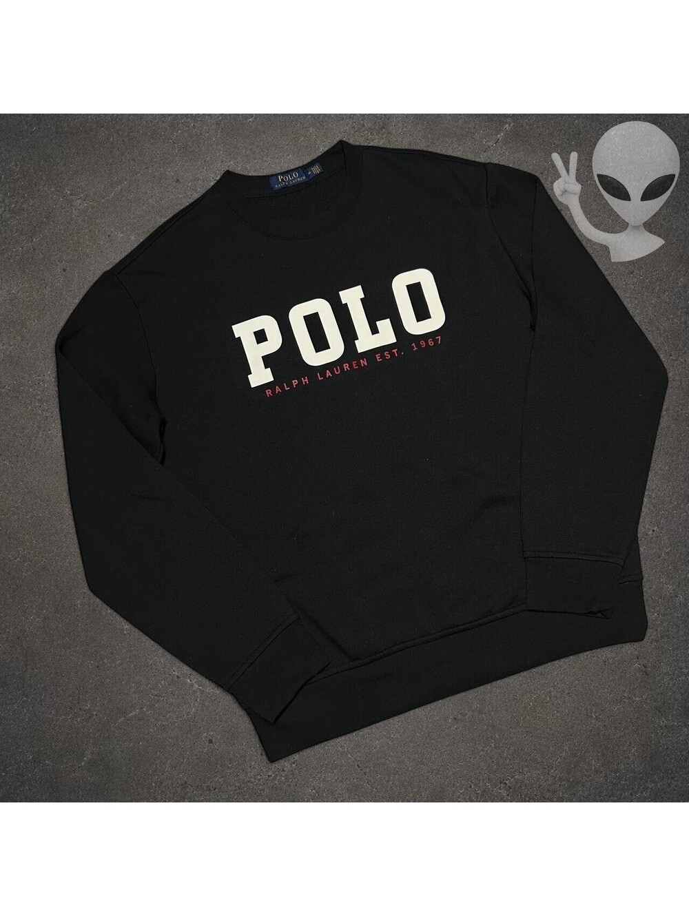Polo Ralph Lauren Spell Out Crewneck Sweatshirt Mens M Black Est 1967